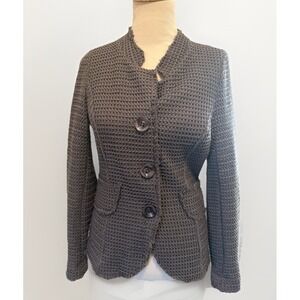 Lulululu Gray  Waffle Knit Frayed Trim Jacket Size Small